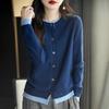 Suéter Cárdigan de Punto de Primavera Otoño Ropa de Mujer Cuello O Patchwork Femenino Manga Larga Tops Tejidos Suéter