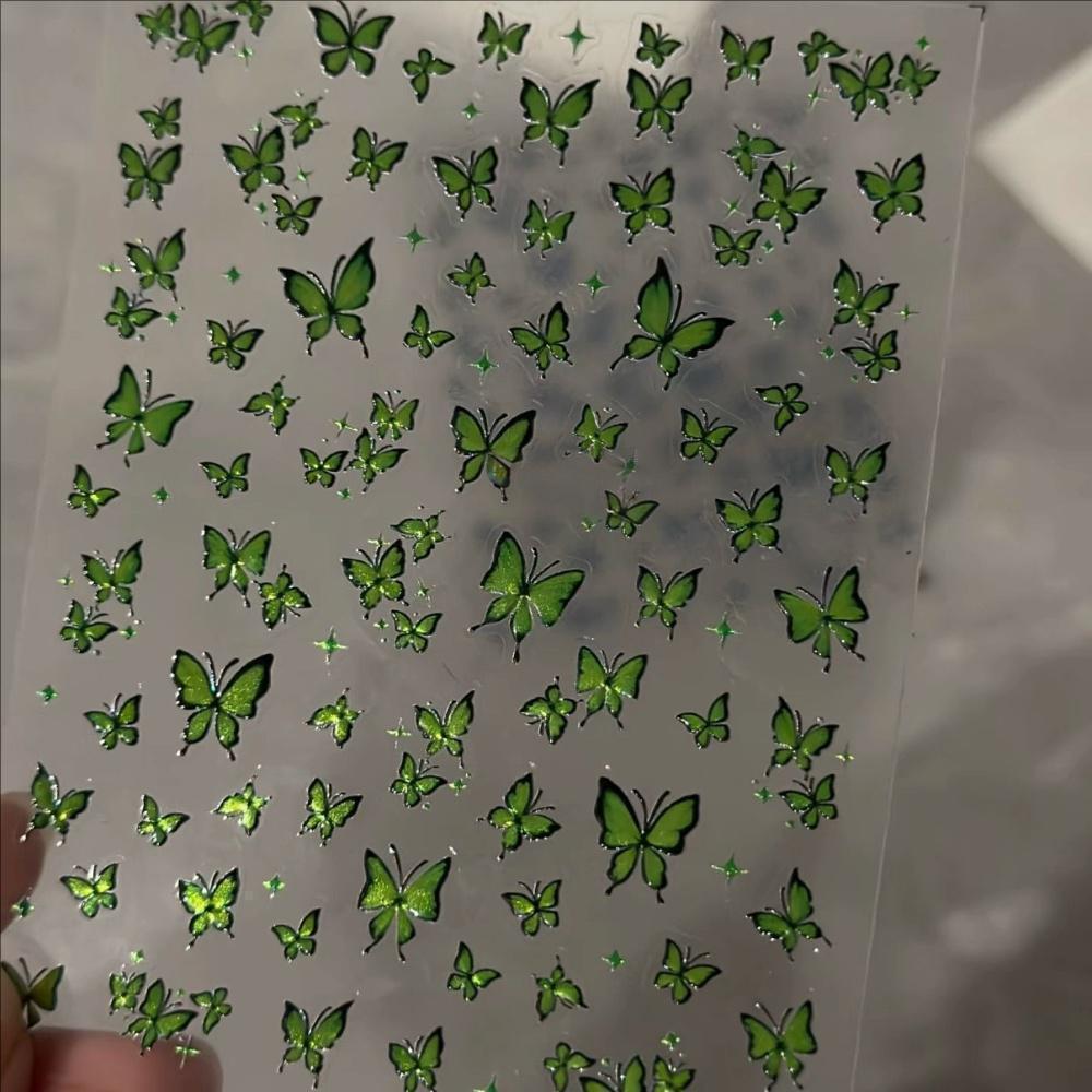 Blue Butterfly Glitter Nail Stickers - Cat Eye Fairy Design, Adhesive Back, Small Patterns