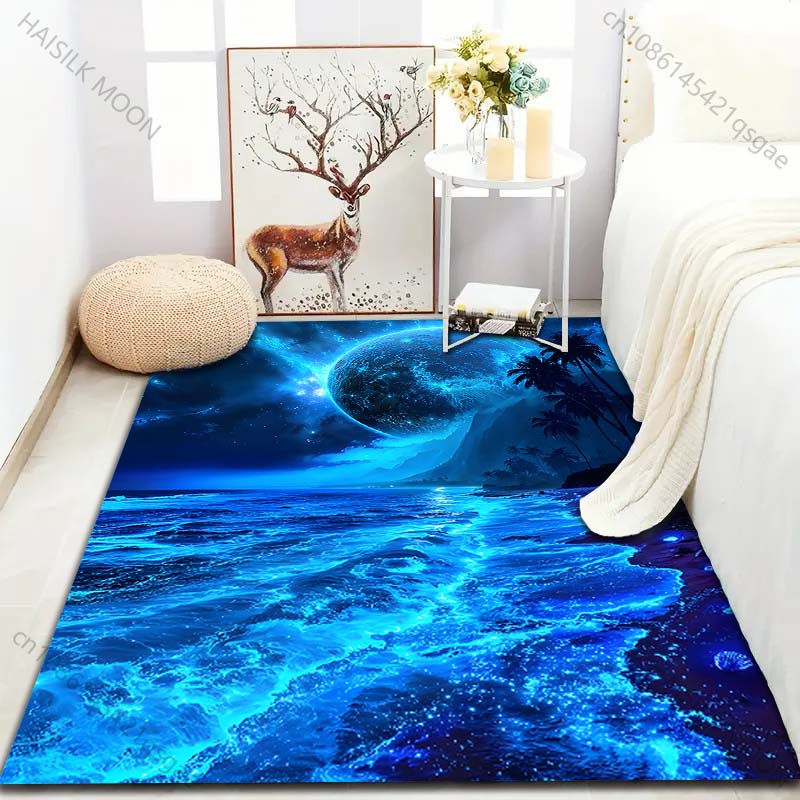 1PC Blue Planet and Ocean Night Carpet for Living Room Bedroom Sofa Home Decor Rus Non-slip Floor Mat Luxury Gift