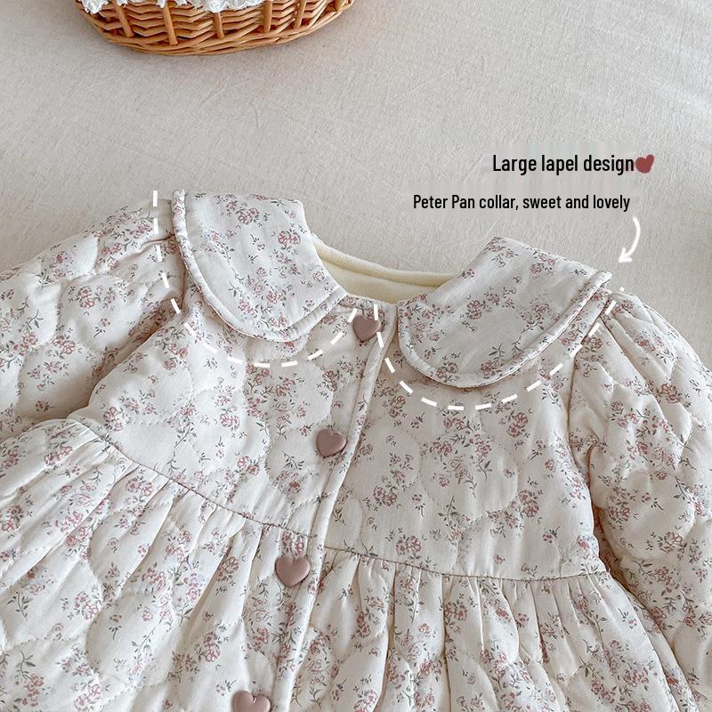 Mädchen Winter Blumen Baumwolljacke, Modischer und gefütterter Mantel für die Altersgruppen 0-5