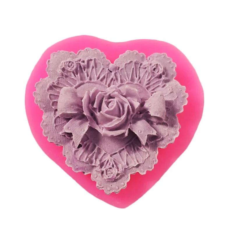 3D Rose Bowknot Flowers Silicone Chocolate Mould Heart Love Soap Mold Candle Polymer Clay Mold Crafts DIY Forms Soap Base