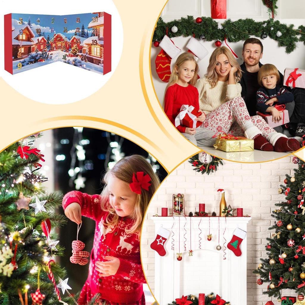 Calendrier de compte à rebours de Noël 2026 Ornement en Peluche Calendrier de l'Avent de Noël 24 Ornements aléatoires en Peluche pour Arbre de Noël Décoration de Fête