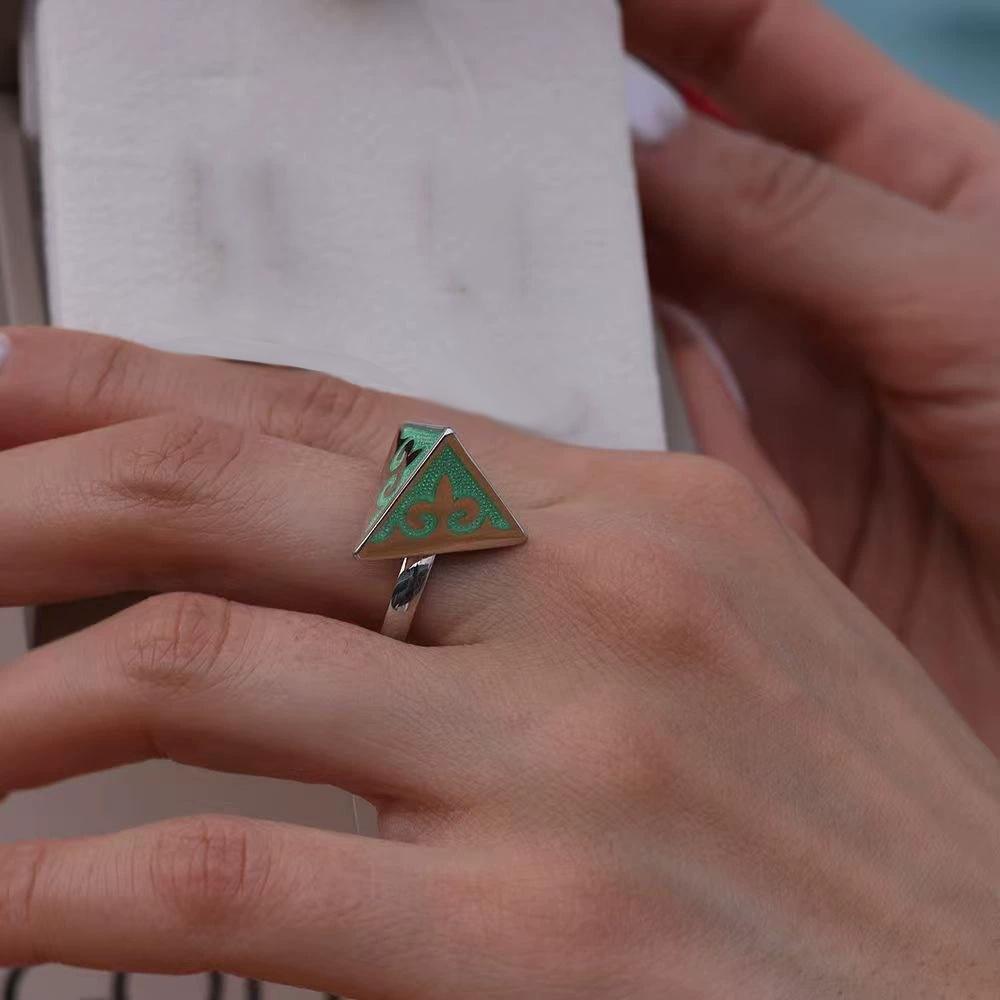 New Geometric Pattern Triangular Conical Pendant Necklace Earrings Ring Unique Exquisite Retro Versatile Ethnic Style Jewelry