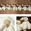 WTEMPO Handcrafted Halloween Party Banner Charming Wooden Bead & White Ghost Doll Rustic Garden Indoor Outdoor Festive Garland for Spooky Season