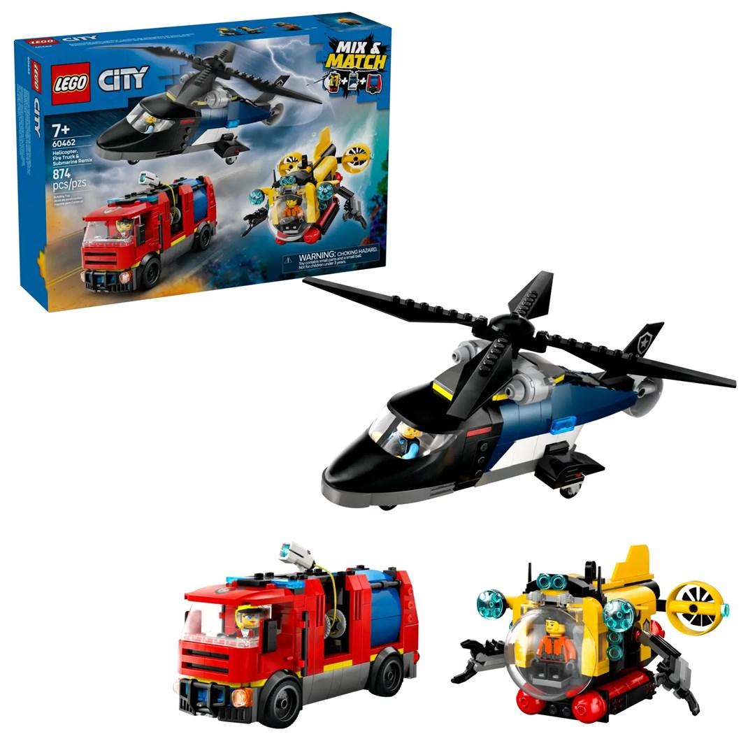 LEGO CITY 60462 Set Elicottero, Camion dei Pompieri e Sommergibile
