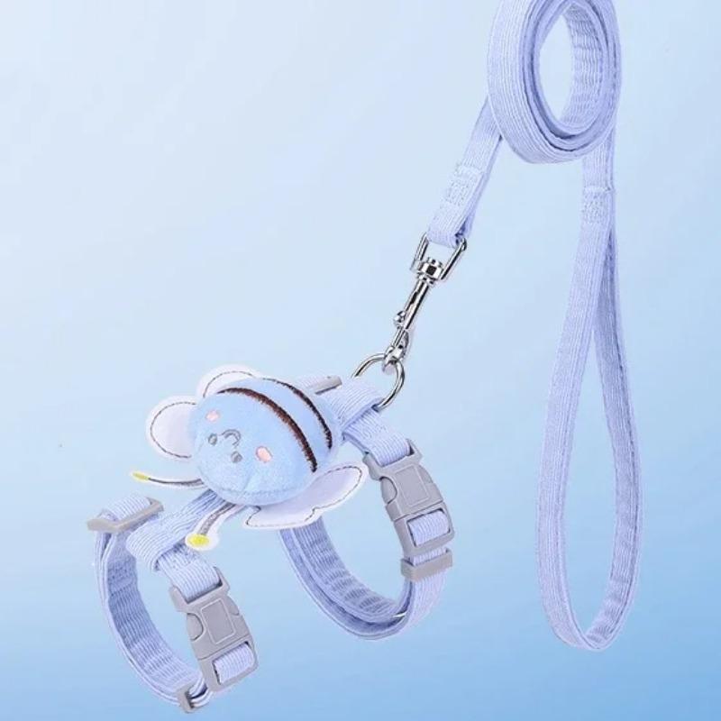 Cat Harness Leash Set Adjustable Cartoon Bee Double Layer Dog Harness for Small Medium Pets Outdoor Walking Collar Set for Cats Dogs