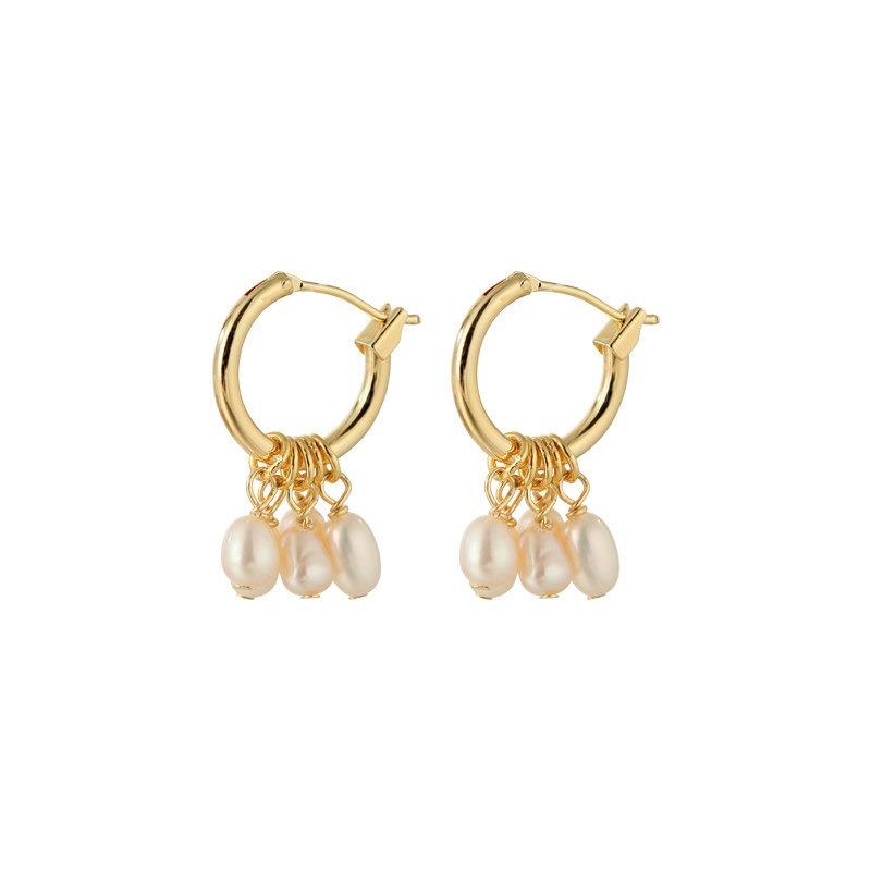 High Quality 14K Real Gold Plated Copper Hoop Earrings For Women Genuine Freshwater Pearl Tassel Strand Wedding Party Jewelry