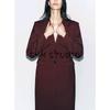 Spring New Women's Clothing Lapel Long Sleeves Waist-Tight Slim Looking Silm Elegant Long Overcoat Outerwear 2170603