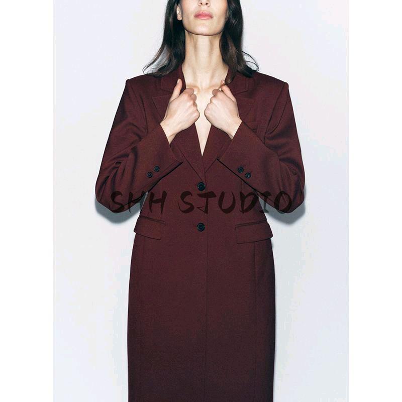 Spring New Women's Clothing Lapel Long Sleeves Waist-Tight Slim Looking Silm Elegant Long Overcoat Outerwear 2170603