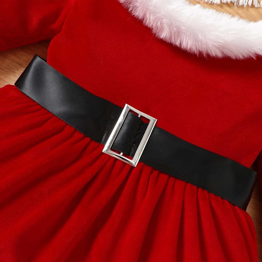 VNGOLERRY Santa Dress with Christmas Santa Claus Perfect for and Sizes and 110 Children's Headband, 2-Piece Set, Outfit, Fur-Covered, Girls' Dress,