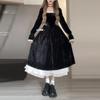 [Original Practice] Hepburn Style Black Velvet Dress Autumn and Winter Women's French Skinny Long Dress