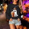 Unisex Halloween Print Long Sleeve Neck Pullover Sweatshirt, Lightweight Casual Top for Men and Women