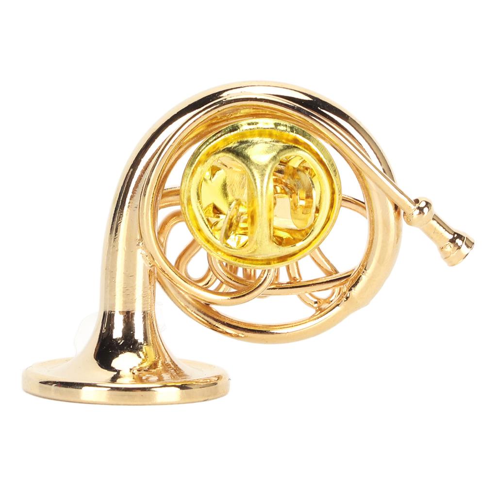 Gold Miniature French Horn Shaped Lapel Brooch Pin Brass Mini Musical Instrument Brooch with Storage Box