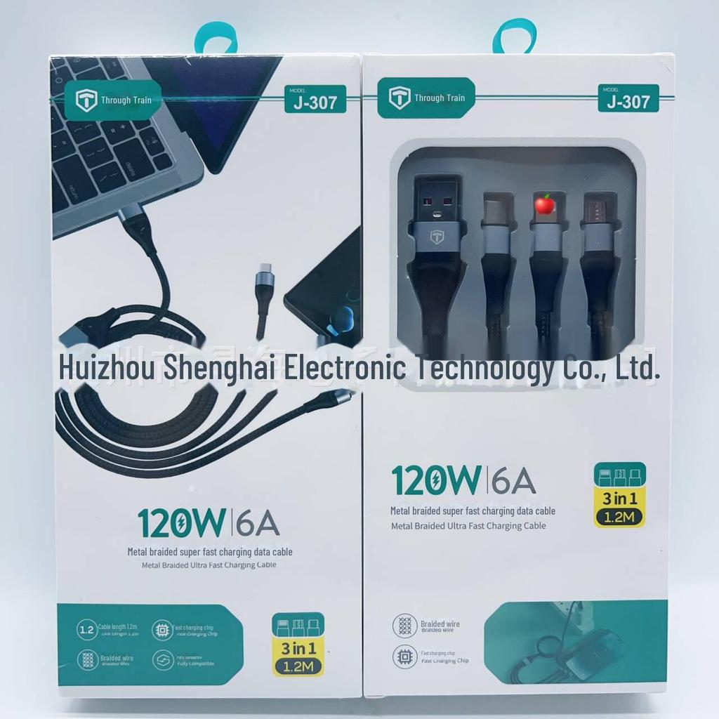 120W 6A Three-in-One Fast Charging Cable for Apple, Huawei, and Android Devices