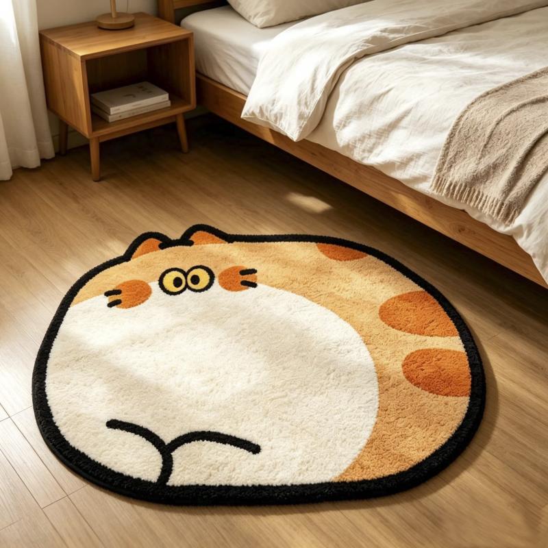 Chubby Gray Cat Shaped Rug Animal Carpet For Living Room Bedroom Bathroom Non Slip Floor Mat Kids Room Pet Lover Decor