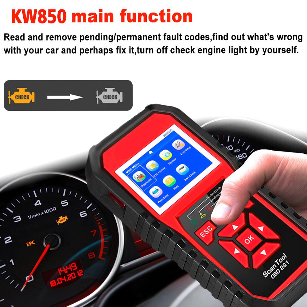 OBDII Scanner   Lesegerät (KW850) Professioneller OBDII Auto-Scanner Fahrzeugdiagnose Check Engine Leuchte Scan-Tool für Alle OBDII Autos Seit 1996