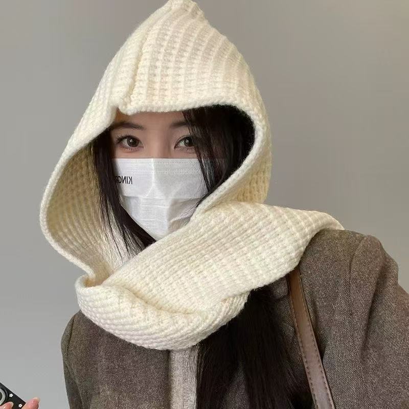 Hooded Shawl Hat Scarf Integrated Warm Autumn and Winter Dual-purpose Knitted Cape Versatile Fashion Hat