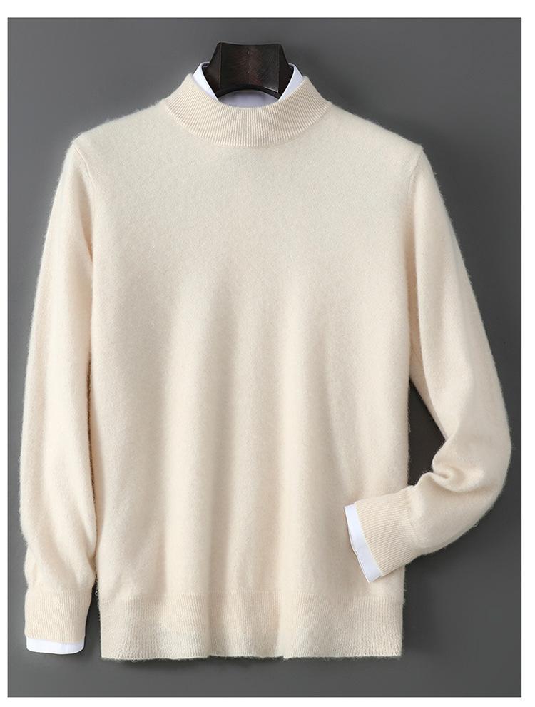 Men's Pure Wool Half-High Neck Knit Sweater - Autumn/Winter Casual Pullover