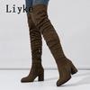 Fashion Liyke 2025 New Fashion Round Toe Zip Thigh High Boots Women Autumn Winter Chunky Heels Motorcycle Over The Knee Shoe Botas Mujer
