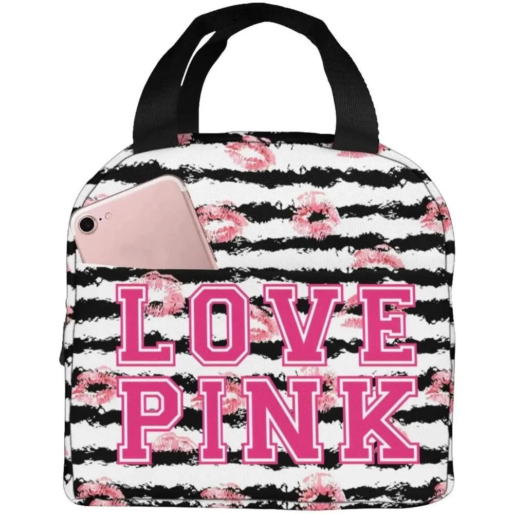 Love Pink Damska Izolowana Torba na Lunch Mleko Truskawkowe Wielokrotnego Użytku Chłodząca Torba Termiczna na Lunch Pojemnik, Chłopcy Dziewczynki Słodki Pojemnik Lunch Przenośna Torba