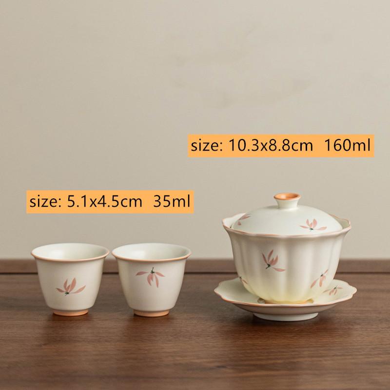 Chinese Hand-painted Orchid Gaiwan Handmade Ceramic Teacup Tea Tureen Household Tea Bowl Travel Portable Teaware Accessories
