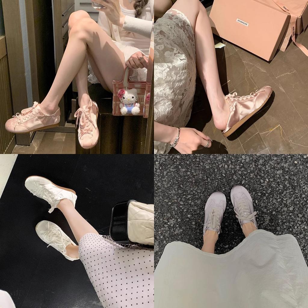 Sheepskin version~ Grape mother has the same ballet style, sweet girl, round head satin sports board shoes, bow, casual moral training