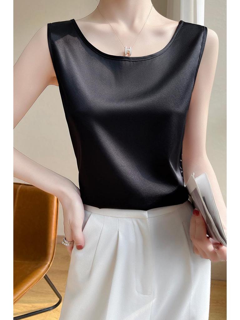 Women's Sleeveless Summer Silk Camisole - Loose Fit, Round Neck, Mulberry Silk Base Layer Top