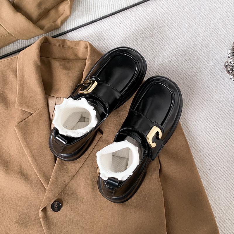 Yuexinwang Genuine Leather Flat for Huizhou Women's Shoes Su Yinyin Same Small Leather Shoes Muffin Bottom Spring New Loafers Women