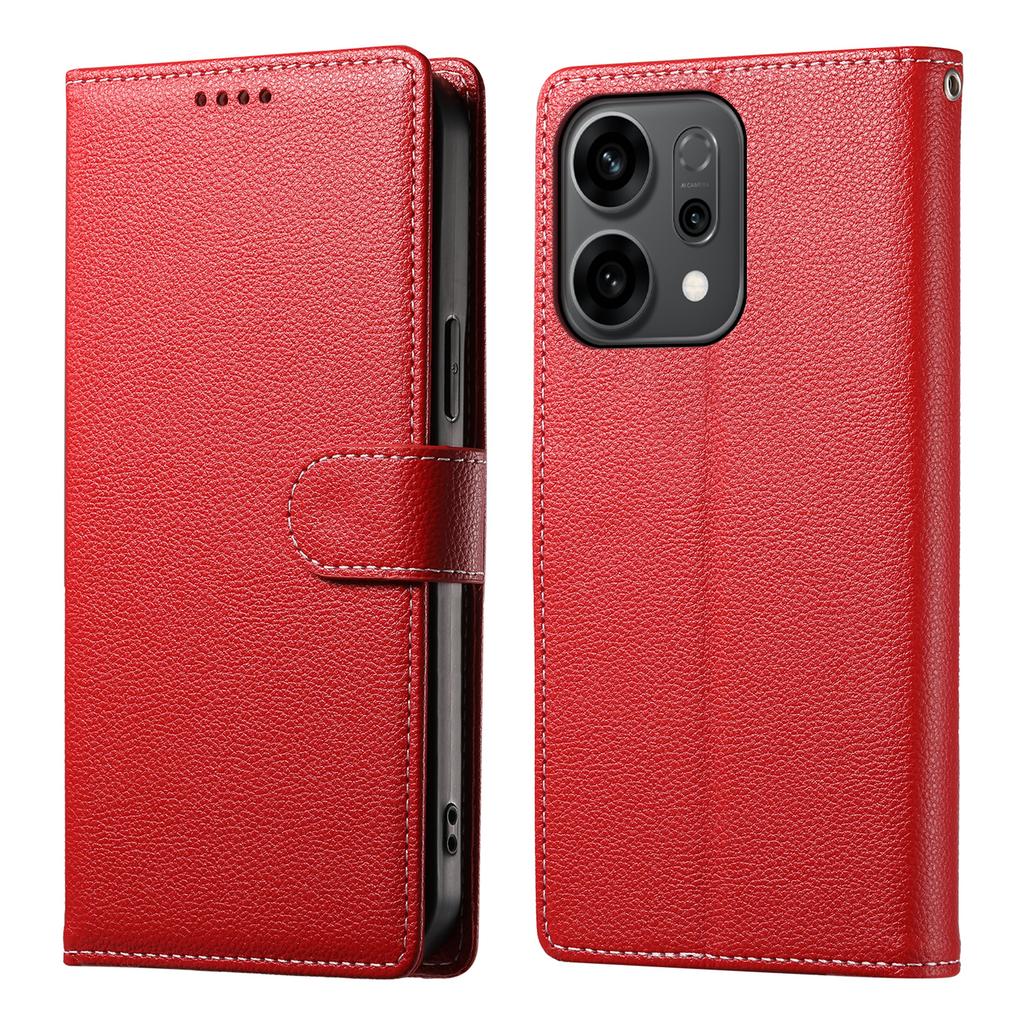 For Oppo Reno14 F 5G Case Magnetic Snap Litchi Texture Leather Wallet Phone Cover with Wrist Strap