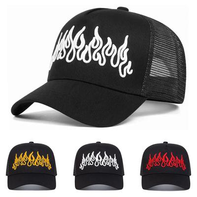 New Fashionable Baseball Hat Flame Embroidered Hip Hop Skateboarding Hat Outdoor Daily Leisure Sunshade Hat Unisex Mesh Hat