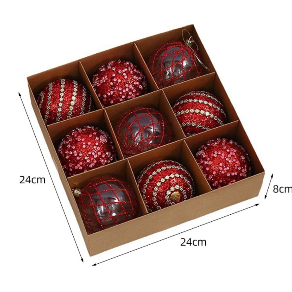 9Pcs/Box DIY Crafts Xmas Tree Ornament Party Supplies Plastic Painted Ball Christmas Balls Pendant Creative Lace