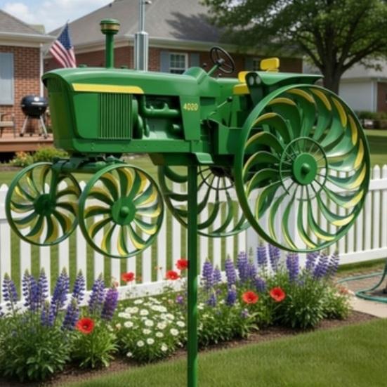 Skeleton Riding Motorcycle Wind Spinner Decoration Metal Kinetic Tractor Windmill Sculpture Outdoor Garden Yard Patio Lawn Decoration