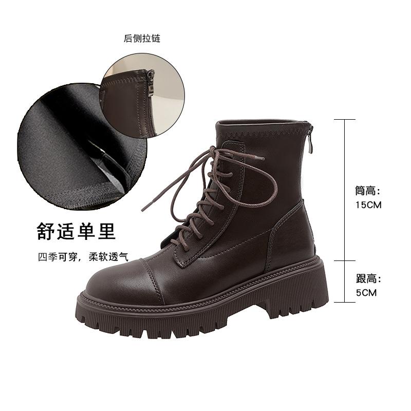 Inner heightening Martin boots short boots women's shoes versatile platform-soled retro brown boots 2025 new platform-soled lace-up women's boots