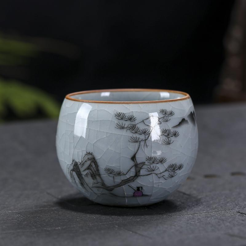 Boutique Ru Kiln Ceramic Teacup Hand Painted Flowers Meditation Cup Travel Tea Bowl Tie Guanyin Pu'er Master Cup Tea set Gifts