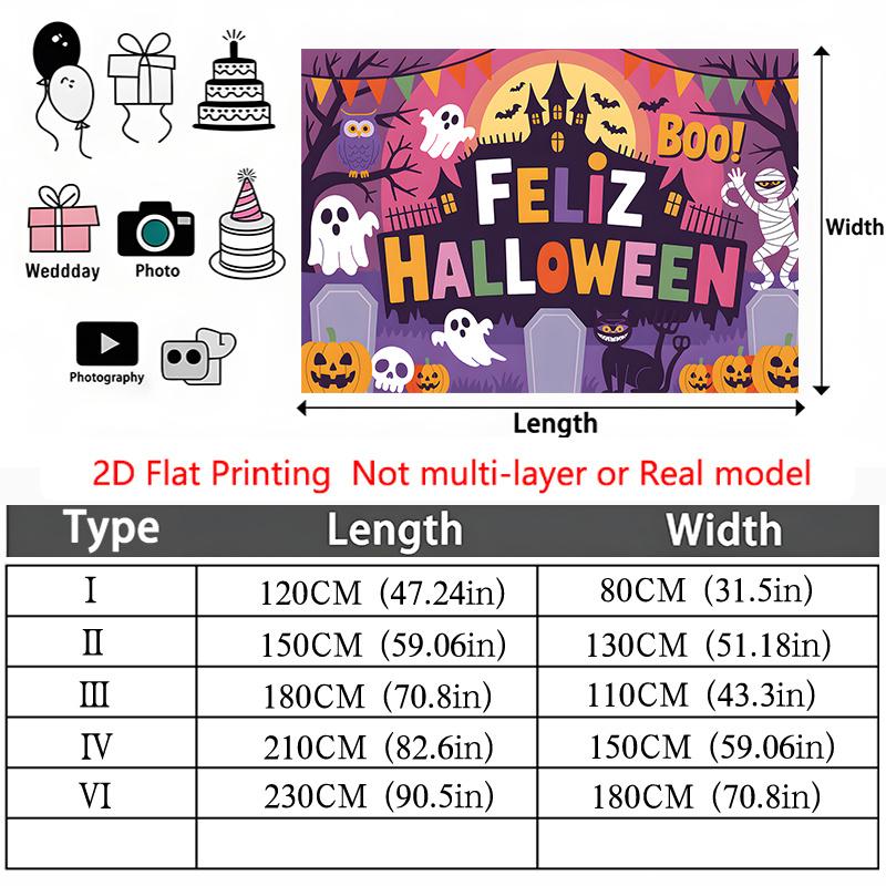 Party Backdrop Halloween Castle Flat Spooky Ghosts Pumpkins Cats Bats Skulls Event Backdrop Decoration Party Decor