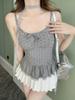 Sweet Polka Dot Lace-Up Spaghetti Strap Bow Tank Top for Women