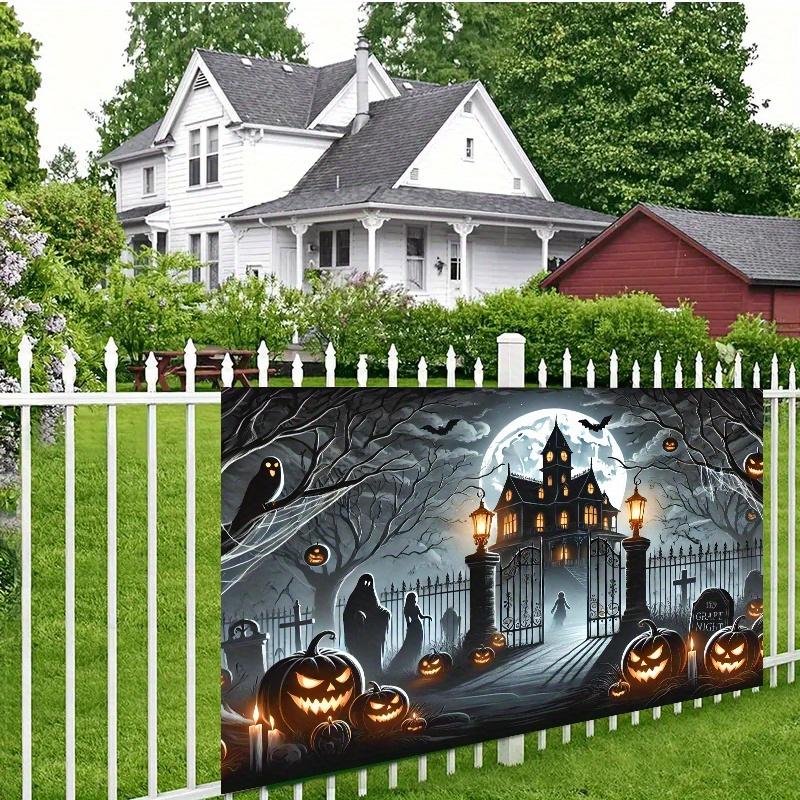Halloween pumpkin ghost house night scene background wall decoration for office, home, outdoor decoration / party decoration