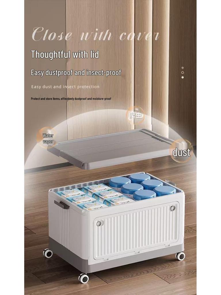 Rollbare Faltbare Aufbewahrungsbox mit Zugstange - Staubdichter Seitlich zu Öffnender Organizer für Studentenwohnheime