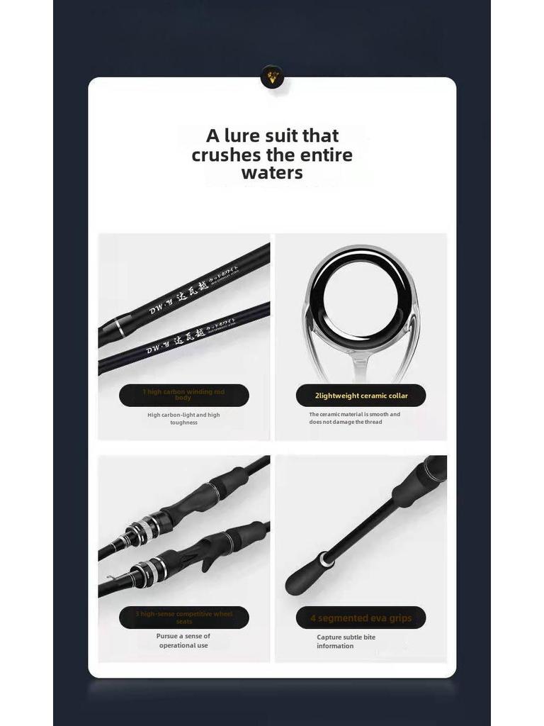 Adjustable Carbon Lure Rod with Gun Handle - Medium Light Weight, Straight Handle, Makou Leiqiang Rod for Casting Fishing.