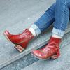 Autumn and winter new hand-rubbed genuine patchwork printed strap women's booties