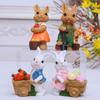 2Pcs Easters Bunnies Sculptures Resins Animal Ornaments Rabbit with Cart Figurines for Balconies Patios or Home Decors