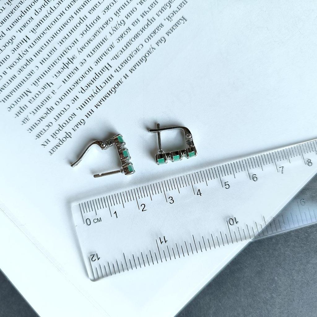 Silver Earrings with Natural Emerald 2.106ct, Cubic Zirconia (2162230)