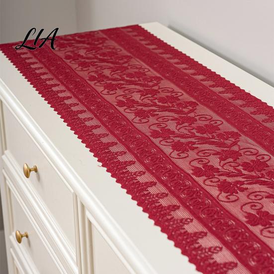 Sheer Fabric Entryway Runners Floral Lace Table Runner, Scalloped Edge Vintage Retro Hollow Out Tablecloths Farmhouse Cover for Dining Wedding