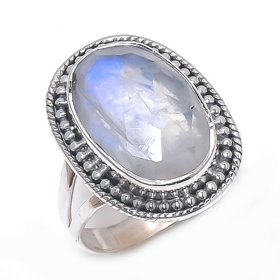 Natural Rainbow Moonstone Gemstone 925 Solid Sterling Silver Gift Ring S.6 Y0v84