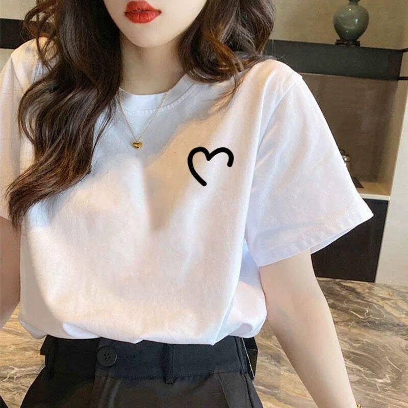 1pcs Summer Pure Cotton T-shirt Women's Basic Fashion Tee Solid Ladys Short Sleeve Loose Tops Females Large Size Printed Tshirts