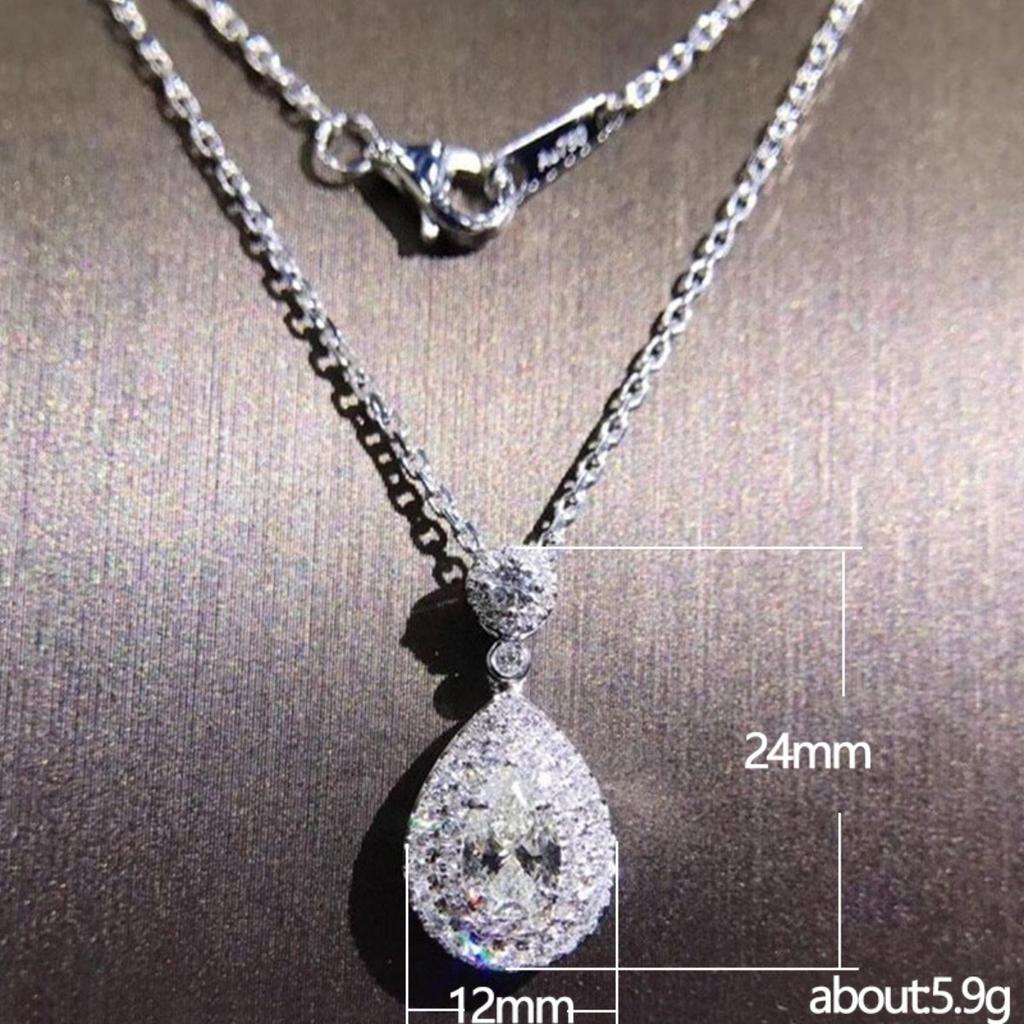 Sparkling Teardrop Pendant Necklace Elegant Double Halo Design Dainty Clavicle Chain for Women for Party Wedding and Daily Wear