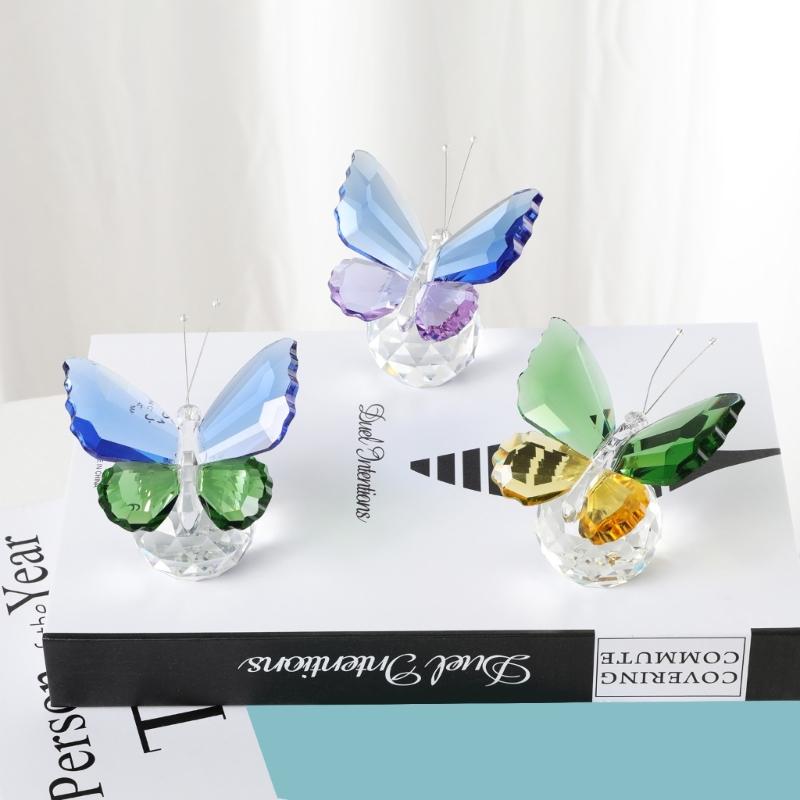 Scultura di Farfalla di Cristallo Colorata Ornamento a Forma di Farfalle di Vetro Decorazioni di Insetti Simulati Regalo Unico Fatto a Mano