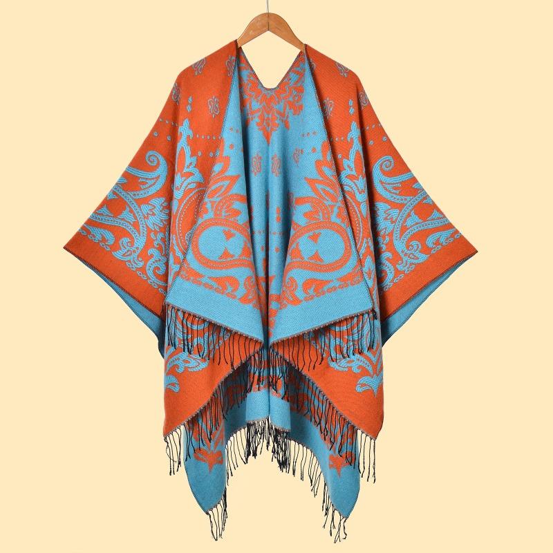 Women's Cashew Fringed Split Shawl Double-sided Jacquard Thickened To Keep Warm Travel Atmosphere, Take Pictures and Sell Well
