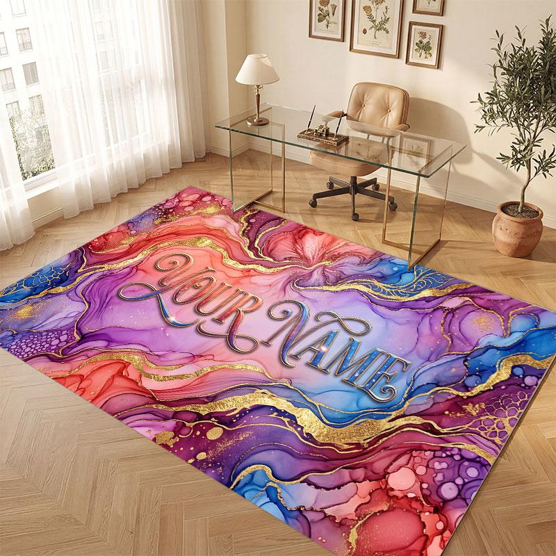 Abstract Geometric Theme Crystal Velvet Floor Rug Personalized Custom Name Text Warm Carpet Home Decoration