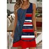 Women's Casual Denim Printed A-Line Tank Top - Round Neck, Short Sleeves, Machine Washable Spring and Summer Vacation Beach Wear